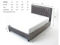 Ashdown bedstead in silver velvet finish fabric