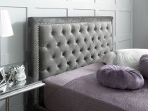 Ashdown bedstead in silver velvet finish fabric