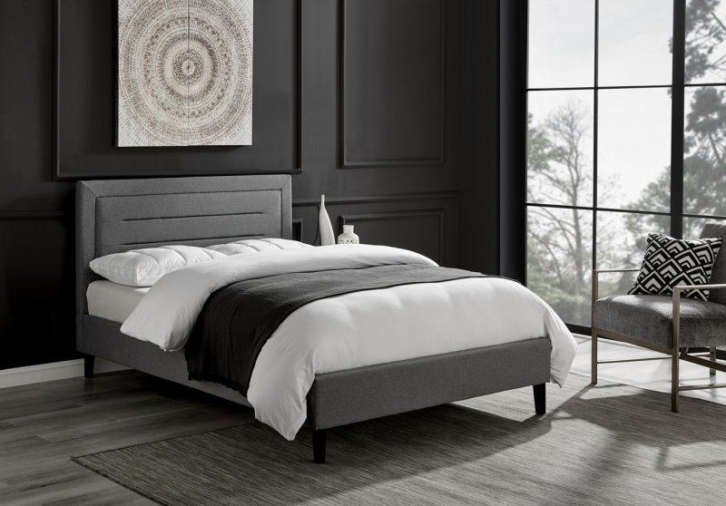 Kielder bedstead in grey fabric