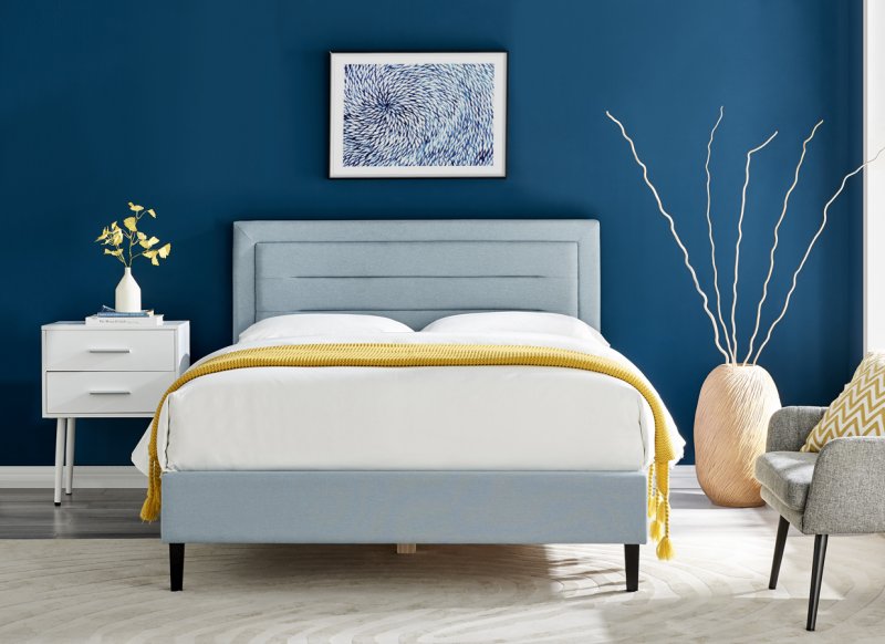 Kielder bedstead in pale blue fabric